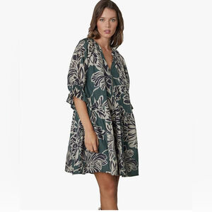 Velvet Graham &Spencer Layne Printed Silk Cotton Short Sleeve Dress Casual Dress